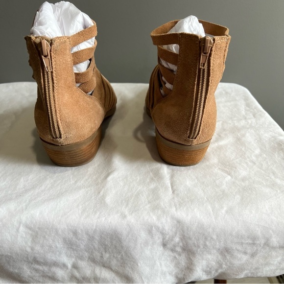 Carlos By Carlos Santana Breckin Strappy Leather Suede Booties 8.5 Tan - Picture 4 of 12